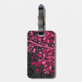 Elegante Roze Zwarte Abstracte Bloem Gepersonalise Bagagelabel (Achterkant verticaal)