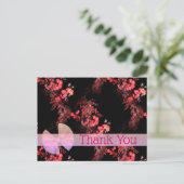 Elegante Roze Zwarte Bloemige Bedankkaart Briefkaart (Staand voorkant)