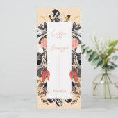 Elegante Roze & Zwarte Bloemige Huwelijksprogramma Kaart (Staand voorkant)