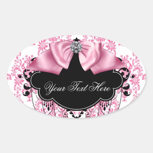 Elegante Roze Zwarte Damast Stickers (Voorkant)