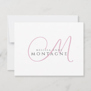 Elegante Roze Zwarte Monogram Platte Notitiekaart Notitiekaartje