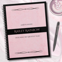 Elegante Roze Zwarte Monogram Uitgebreide Planner