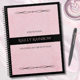 Elegante Roze Zwarte Monogram Uitgebreide Planner