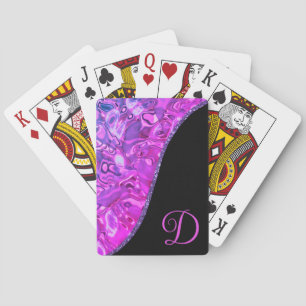 Elegante Roze Zwarte Paarse Glitter Monogram Pokerkaarten