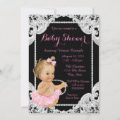 Elegante Roze Zwarte Parel Baby Meisje Douche Kaart (Achterkant)