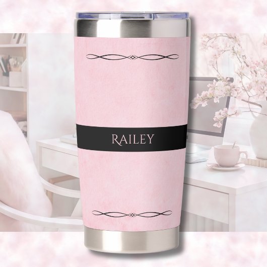 Elegante Roze Zwarte Reisbeker Geïsoleerde Drinkbeker