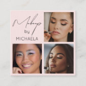 Elegante roze zwarte script 3 foto make-up  vierkante visitekaartje (Voorkant)