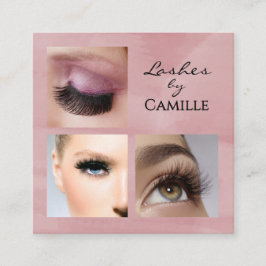 Elegante Roze Zwarte Script 3 Foto Make-up Vierkante Visitekaartje