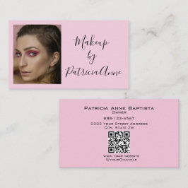 Elegante Roze Zwarte Script Foto QR Make-up Visitekaartje