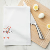 Elegante Roze Zwarte Script Naam Monogram Theedoek (Quarter Fold)
