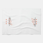 Elegante Roze Zwarte Script Naam Monogram Theedoek (Horizontaal)