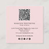 Elegante Roze Zwarte Script QR Code Make-up Vierkante Visitekaartje (Achterkant)