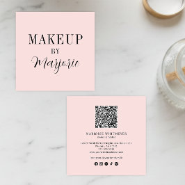Elegante Roze Zwarte Script QR Code Make-up Vierkante Visitekaartje