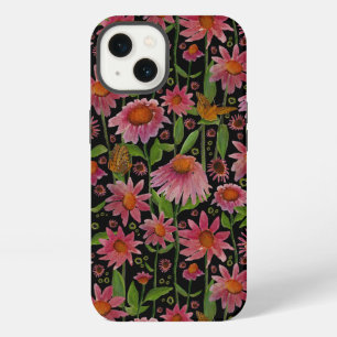 Elegante Roze Zwarte Zonnehoeden Vlinders iPhone 13 Hoesje