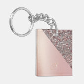 Elegante rozegouden monogramknop sleutelhanger (Voorkant Links)