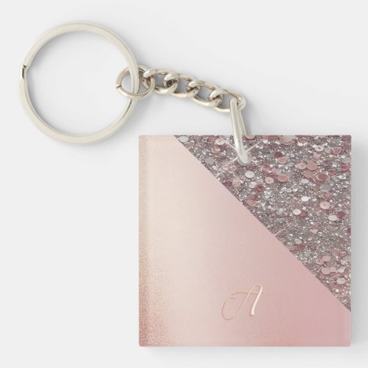 Elegante rozegouden monogramknop sleutelhanger (Voorkant)