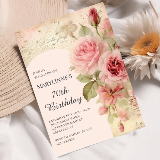 Elegante  Rozen 70e verjaardag Kaart