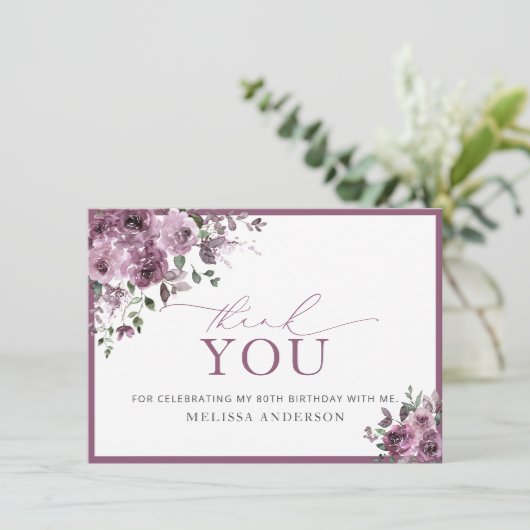 Elegante Rozen 80e Verjaardag Dank u kaart (Staand voorkant)