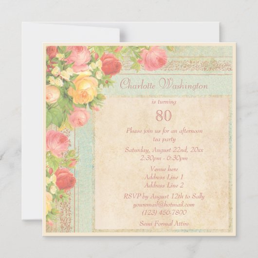 Elegante  Rozen 80ste verjaardagsfeest Magnetische Uitnodiging (Voorkant)