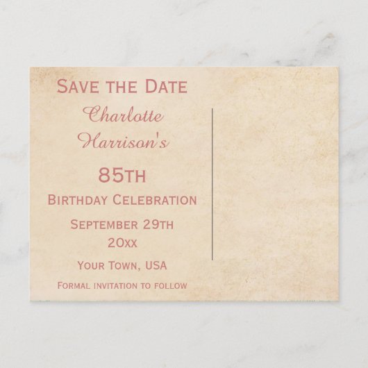 Elegante  Rozen 85e Save the Date Aankondigingskaart (Achterkant)