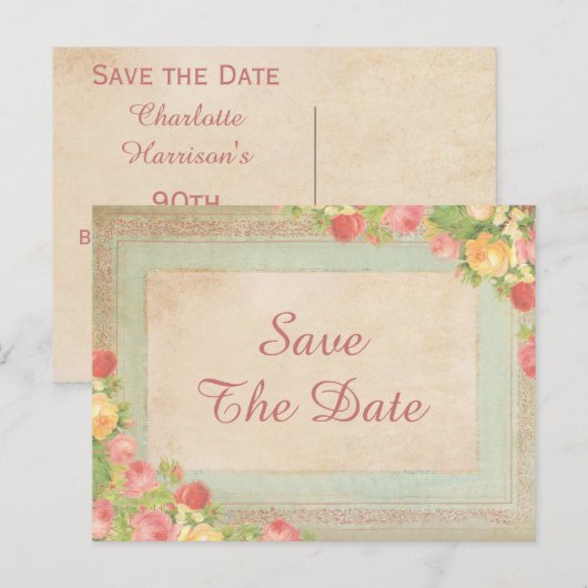 Elegante  Rozen 90e Save The Date Aankondigingskaart (Voorkant / Achterkant)