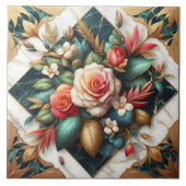 Elegante Rozen arrangement met bladaccenten Tegeltje (Voorkant)