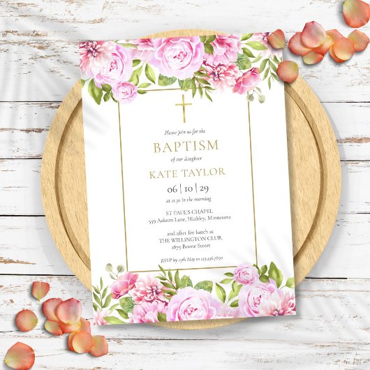 Elegante Rozen Bloem Doop Doopfeest Kaart