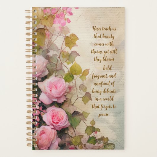 Elegante Rozen Bloem Planner – Romantisch Botanisc (Voorkant)