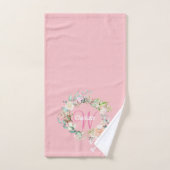 Elegante Rozen Bloem Roze Schrift Monogram Bad Handdoek (Handdoek)