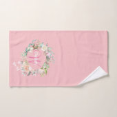 Elegante Rozen Bloem Roze Schrift Monogram Bad Handdoek (Handdoek)