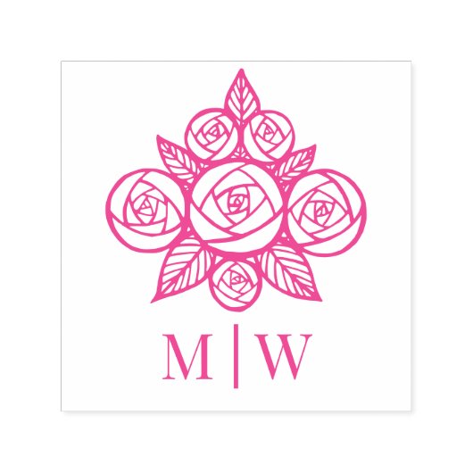 Elegante Rozen Bloemboeket Koppel Initialen Zelfinktende Stempel (Design)