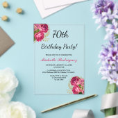 Elegante Rozen Bloemen 70ste Verjaardagsfeest Acryl Uitnodigingen (Insitu (Huwelijk))
