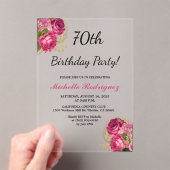 Elegante Rozen Bloemen 70ste Verjaardagsfeest Acryl Uitnodigingen (Insitu (Draagbaar))
