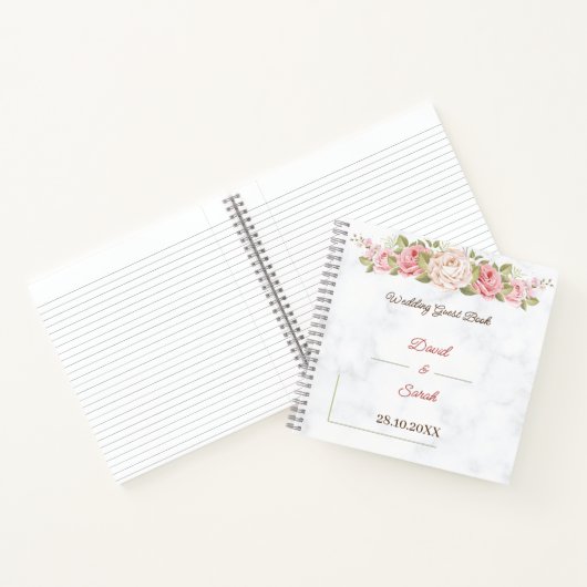 Elegante Rozen bloemen gepersonaliseerde bruiloft Notitieboek (Binnen)