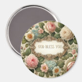 Elegante  Rozen Bloemen 'God zegene u' Magneet (Voorkant / Achterkant)