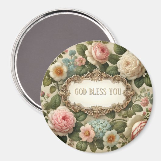 Elegante Rozen Bloemen 'God zegene u' Magneet (Voorkant / Achterkant)