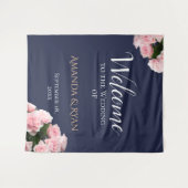 Elegante Rozen Bloemen Huwelijk Welkom achtergrond Wandkleed (Voorkant (horizontaal))