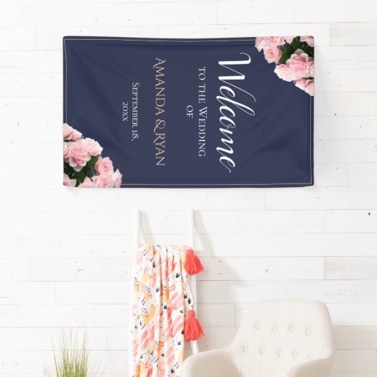 Elegante Rozen Bloemen Huwelijk Welkom Spandoek (Insitu)