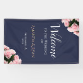 Elegante Rozen Bloemen Huwelijk Welkom Spandoek (Horizontaal)
