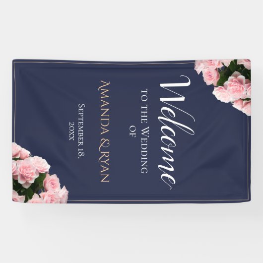 Elegante Rozen Bloemen Huwelijk Welkom Spandoek (Horizontaal)