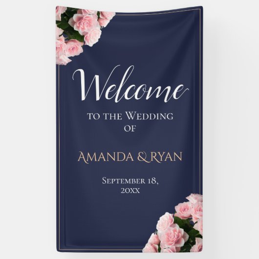 Elegante Rozen Bloemen Huwelijk Welkom Spandoek (Verticaal)