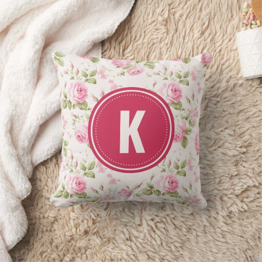 Elegante Rozen Bloemen Patroon Monogram Kussen (Deken)