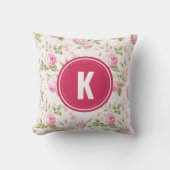 Elegante Rozen Bloemen Patroon Monogram Kussen (Voorkant)