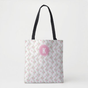 Elegante Rozen Bloemen Patroon Monogram Tote Bag