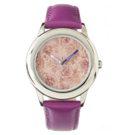 Elegante Rozen Bloemen Patroon, Roze Goud Horloge