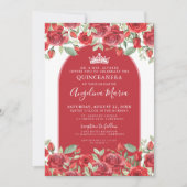 Elegante Rozen Bloemen Rode Quinceanera Kaart (Voorkant)
