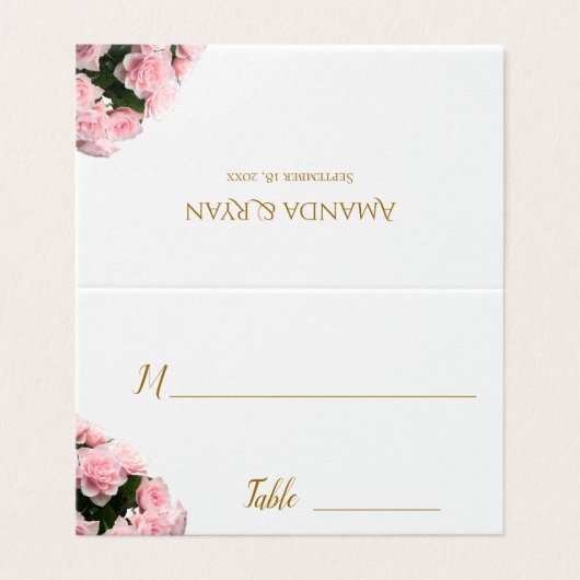 Elegante Rozen Bloemen Trouwtafel Place Card Kaart (Buitenkant ongevouwen)