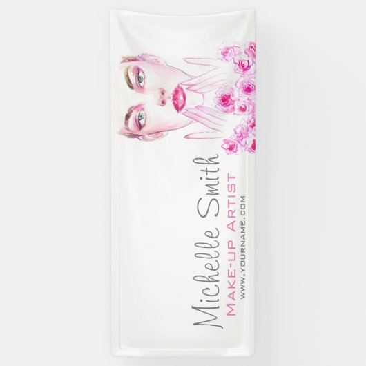 Elegante Rozen Bloemen Waterverf Schoonheidssalon Spandoek (Verticaal)