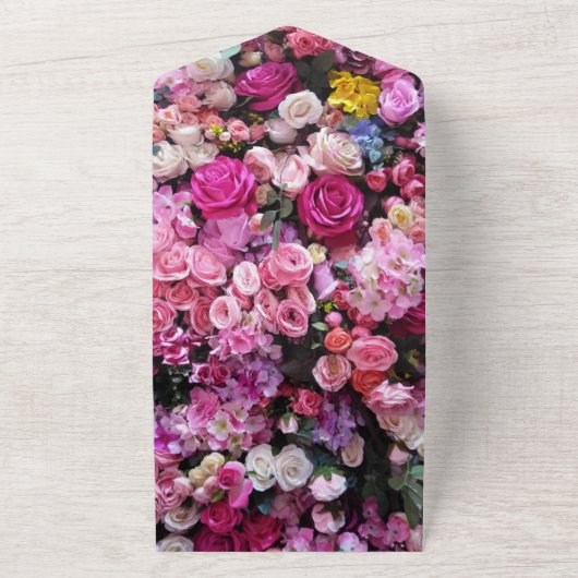 Elegante Rozen Bloemen Zomer Bloemen Huwelijk All In One Uitnodiging (Buitenkant)