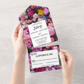 Elegante Rozen Bloemen Zomer Bloemen Huwelijk All In One Uitnodiging (Afscheurbaar)